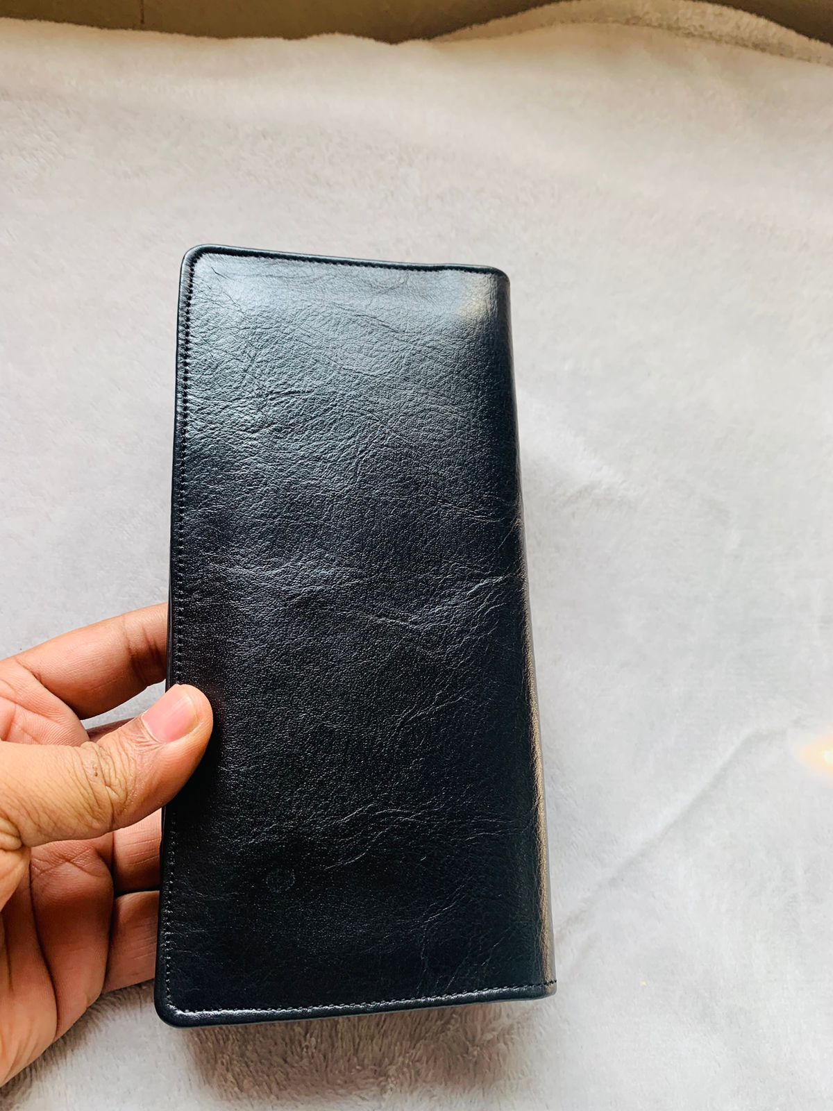 Glossy Black long Wallet with Card and Mobile Holder for man