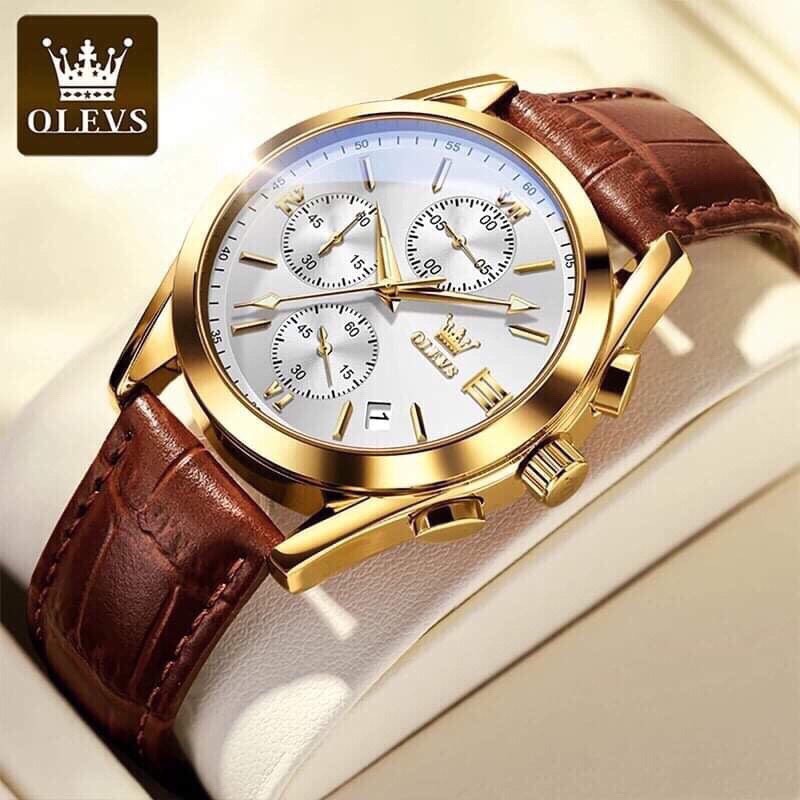 Olevs Luxury Mans Leather Belt Watch - Golden Blue