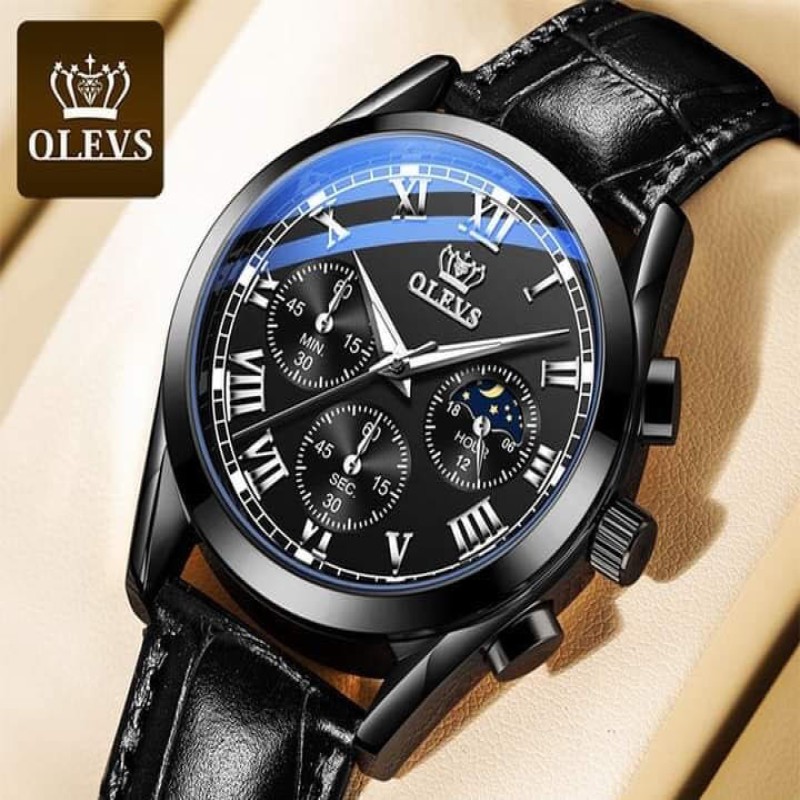 Olevs Luxury Mans Leather Belt Watch - Black